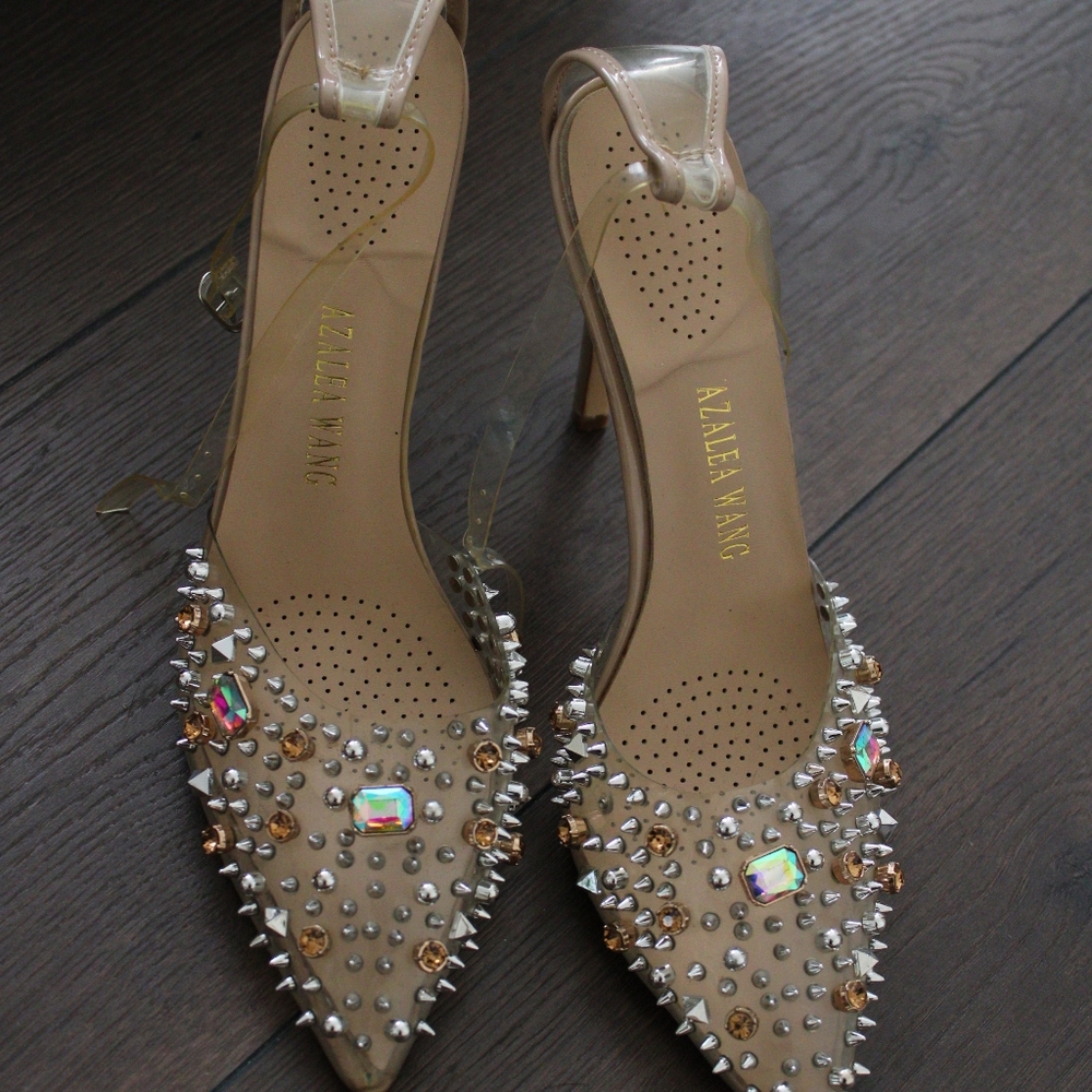 Azalea Wang Studded Beige Womens Heels - Picture 3 of 8